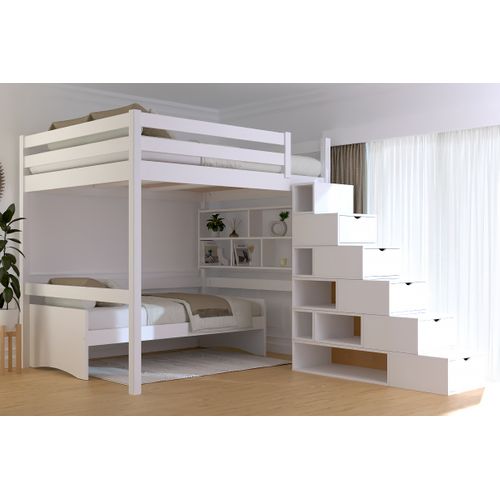 Lit Mezzanine Bois 160x200 Avec Escalier Cube Sylvia