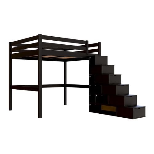 Lit Mezzanine Bois 160x200 Avec Escalier Cube Sylvia