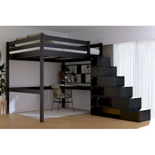 Lit Mezzanine Bois 160x200 Avec Escalier Cube Sylvia