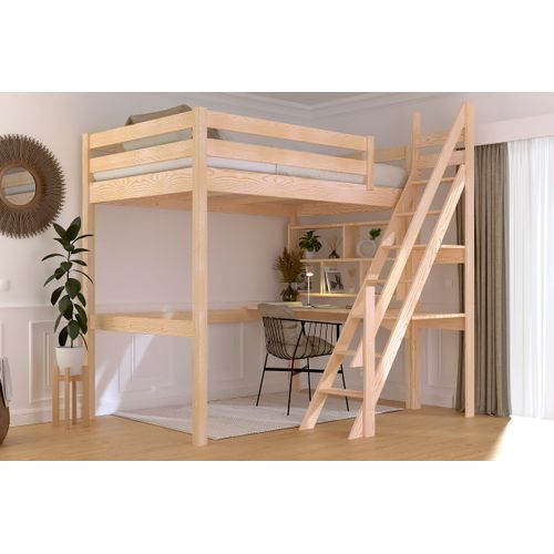 Lit Mezzanine Bois 120x200 Sylvia Avec Escalier De Meunier