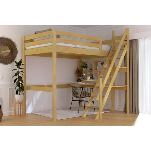 Lit Mezzanine Bois 120x200 Sylvia Avec Escalier De Meunier