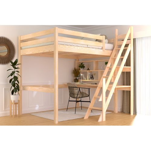 Lit Mezzanine Bois 140x200 Sylvia Avec Escalier De Meunier