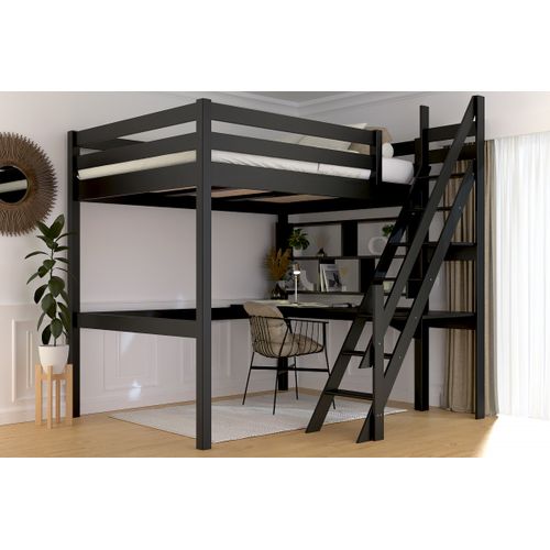 Lit Mezzanine Bois 140x200 Sylvia Avec Escalier De Meunier
