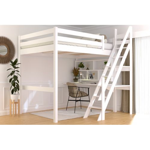 Lit Mezzanine Bois 140x200 Sylvia Avec Escalier De Meunier