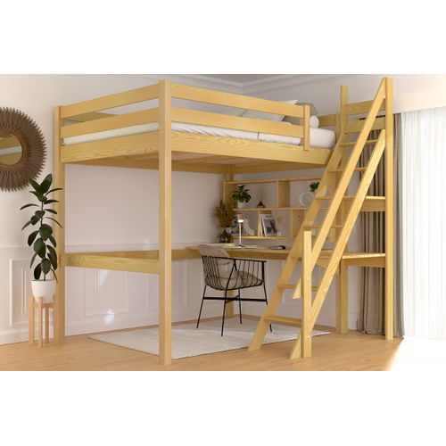 Lit Mezzanine Bois 140x200 Sylvia Avec Escalier De Meunier