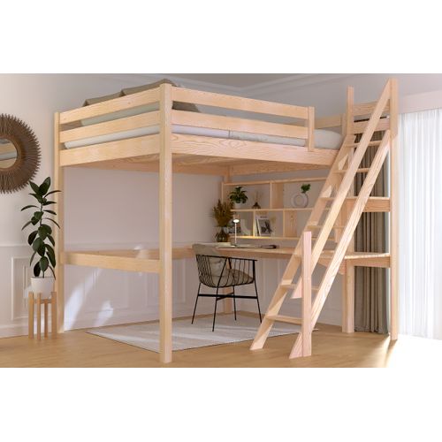 Lit Mezzanine Bois 160x200 Sylvia Avec Escalier De Meunier