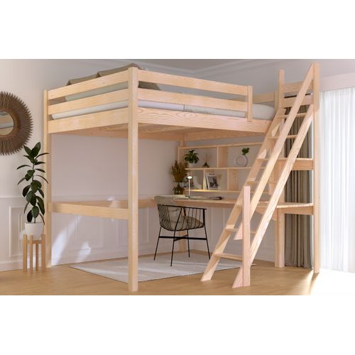 Lit Mezzanine Bois 160x200 Sylvia Avec Escalier De Meunier