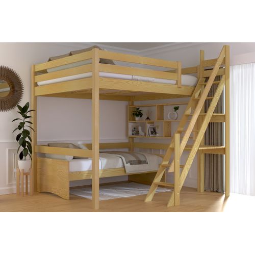 Lit Mezzanine Bois 160x200 Sylvia Avec Escalier De Meunier