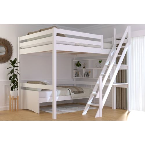 Lit Mezzanine Bois 160x200 Sylvia Avec Escalier De Meunier