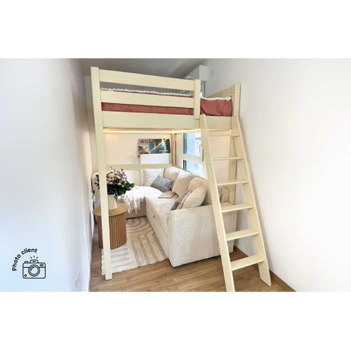 Lit Mezzanine 1 Place Bois Sylvia 90x200 Échelle Inclinée
