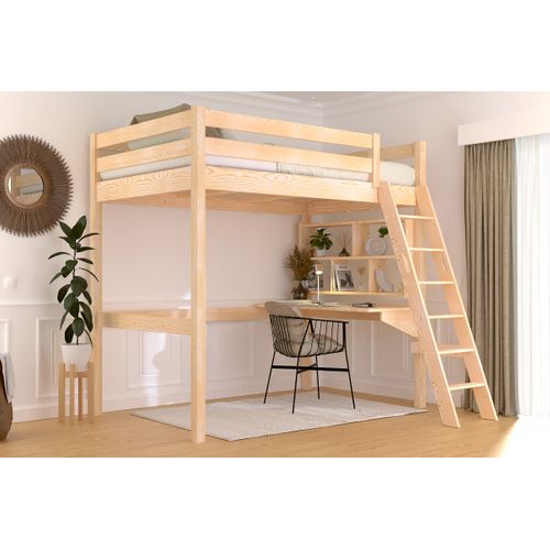 Lit Mezzanine 1 Place Bois Sylvia 120x200 Échelle Inclinée