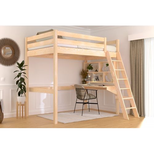 Lit Mezzanine 1 Place Bois Sylvia 120x200 Échelle Inclinée