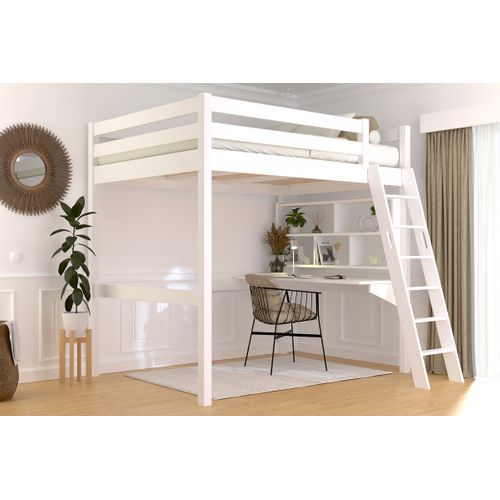 Lit Mezzanine 2 Places Bois Sylvia 140x200 Échelle Inclinée