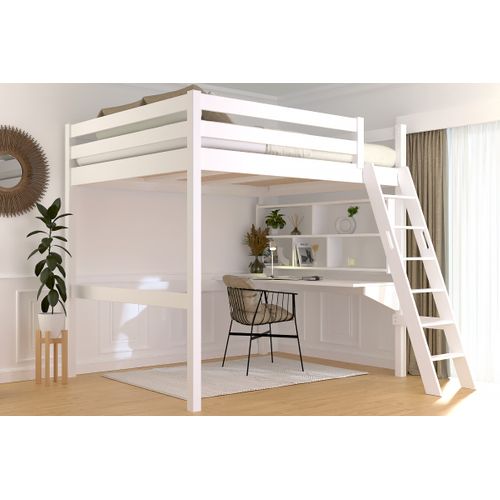 Lit Mezzanine 2 Places Bois Sylvia 160x200 Échelle Inclinée