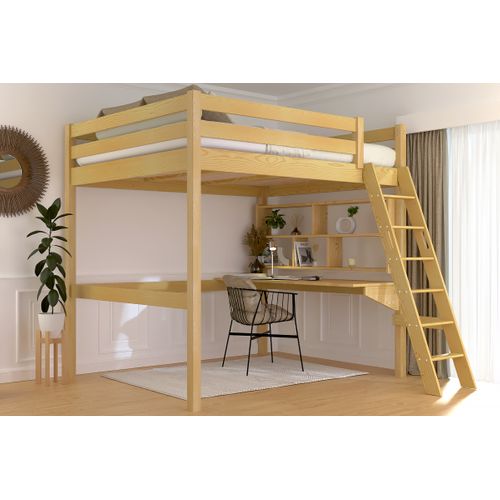 Lit Mezzanine 2 Places Bois Sylvia 160x200 Échelle Inclinée
