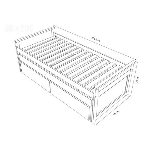 Lit Gigogne 90x200 Maxi En Bois + Tiroirs De Rangement