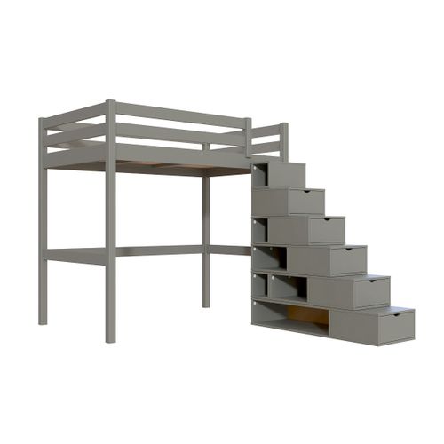 Lit Mezzanine Bois 120x200 Sylvia Avec Escalier Cube