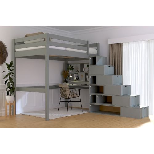 Lit Mezzanine Bois 120x200 Sylvia Avec Escalier Cube