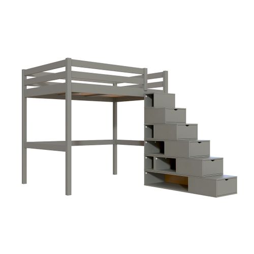 Lit Mezzanine Bois 140x200 Sylvia Avec Escalier Cube