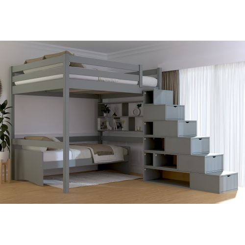Lit Mezzanine Bois 160x200 Avec Escalier Cube Sylvia
