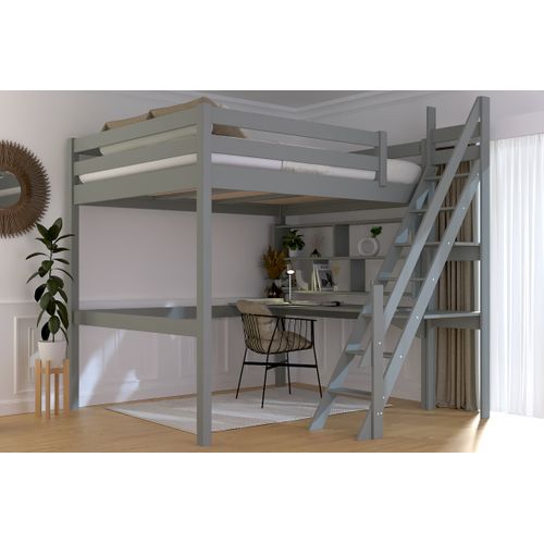 Lit Mezzanine Bois 160x200 Sylvia Avec Escalier De Meunier