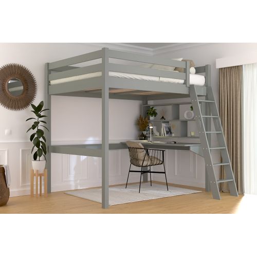 Lit Mezzanine 2 Places Bois Sylvia 140x200 Échelle Inclinée