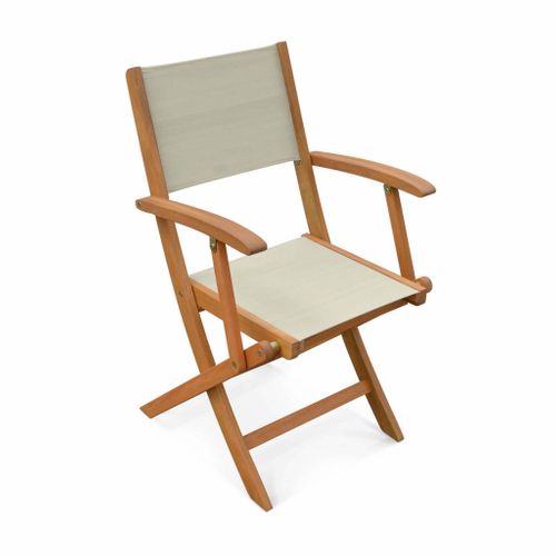 Fauteuils De Jardin En Bois Et Textilène - Almeria Gris Taupe - 2 Fauteuils Pliants En Bois
