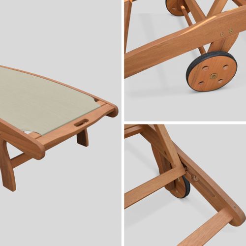 Bains De Soleil En Bois - Marbella Gris Taupe - 2 Transats En Bois D'eucalyptus Huilé Et Textilène