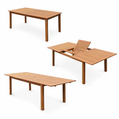 Table De Jardin Extensible Bois D'eucalyptus + 8 Assises En Bois D'eucalyptus Huilé Et Textilène
