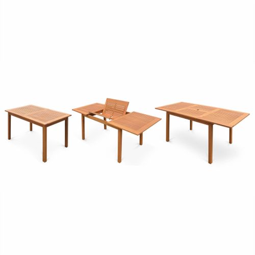Table De Jardin Extensible Bois D'eucalyptus + 6 Assises - Almeria - Table 120/180cm Avec Rallonge.