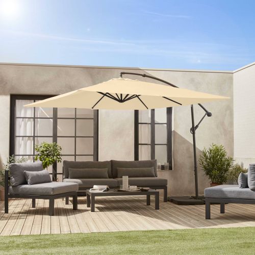 Parasol Déporté Carré 3x3m - Hardelot 3x3m - Beige - Manivelle Anti-retour - Toile Déperlante -