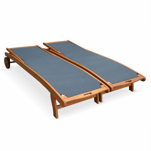 Bains De Soleil En Bois - Marbella Gris Anthracite - 2 Transats En Bois D'eucalyptus Huilé Et