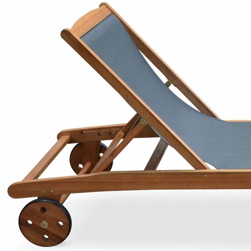 Bains De Soleil En Bois - Marbella Gris Anthracite - 2 Transats En Bois D'eucalyptus Huilé Et