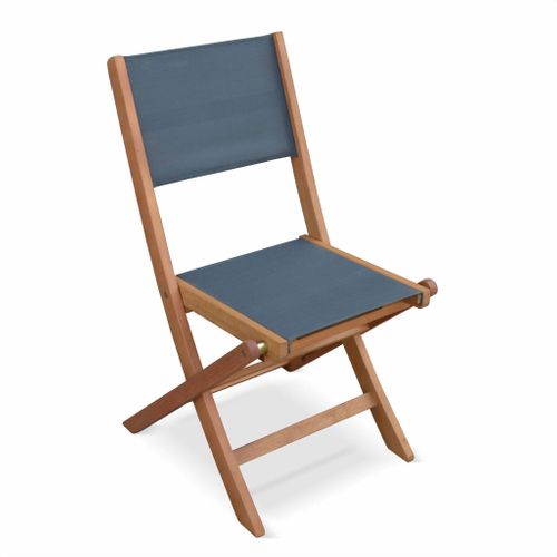 Chaises De Jardin En Bois Et Textilène - Almeria Gris Anthracite - 2 Chaises Pliantes En Bois