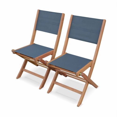 Chaises De Jardin En Bois Et Textilène - Almeria Gris Anthracite - 2 Chaises Pliantes En Bois