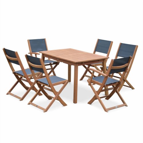 Table De Jardin Extensible Bois D'eucalyptus + 6 Assises - Almeria - Table 120/180cm Avec Rallonge.