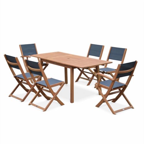 Table De Jardin Extensible Bois D'eucalyptus + 6 Assises - Almeria - Table 120/180cm Avec Rallonge.