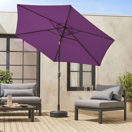 Parasol Droit Rond D.300cm - Touquet Prune - Mât Central En Aluminium Orientable Et Manivelle