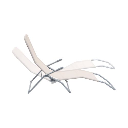 Lot De 2 Bains De Soleil Pliants - Levito Taupe - Transats Textilène 2 Positions. Chaises Longues