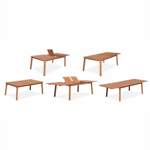 Salon De Jardin En Bois Extensible - Almeria  Table 200/250/300cm Avec 2 Rallonges. 2 Fauteuils Et