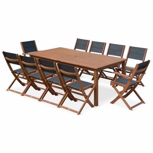 Salon De Jardin En Bois Extensible - Almeria  Table 200/250/300cm Avec 2 Rallonges. 2 Fauteuils Et