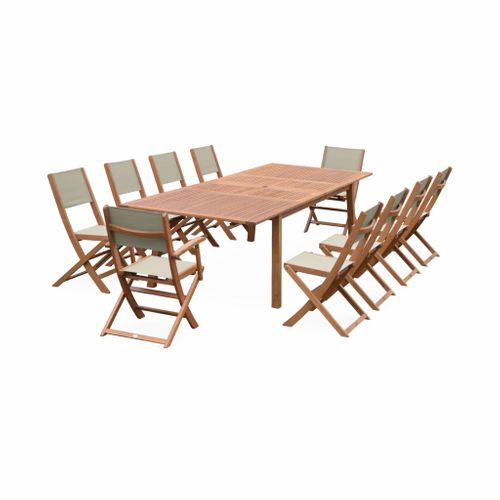Salon De Jardin En Bois Extensible - Almeria - Table 200/250/300cm Avec 2 Rallonges. 2 Fauteuils Et