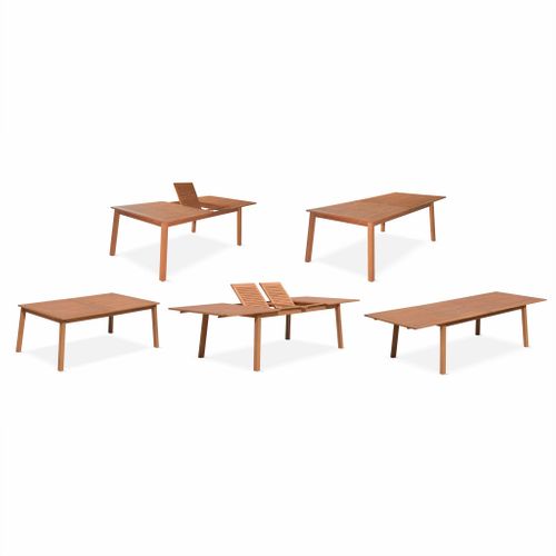 Salon De Jardin En Bois Extensible - Almeria - Table 200/250/300cm Avec 2 Rallonges. 2 Fauteuils Et