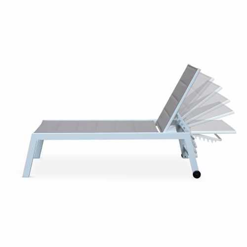 Bain De Soleil - Solis - Transat Textilène Matelassé Et Aluminium 6 Positions. Structure Blanche.