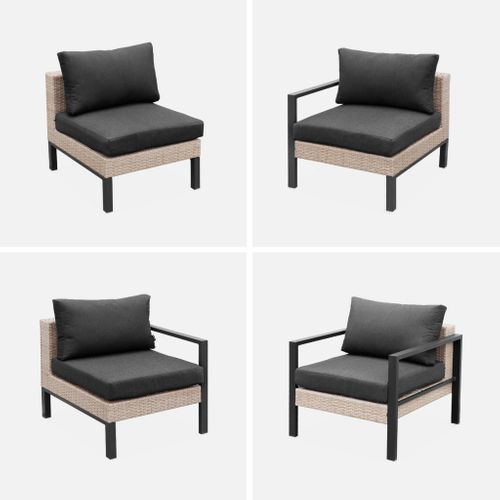 Salon De Jardin Velletri. Gris Foncé. Aluminium. Résine Tressée. 5 Places L68 X P74 X H63/76cm