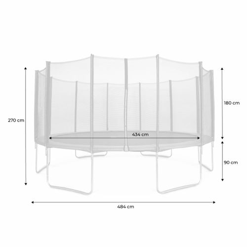 Trampoline Rond D. 490cm Gris Avec Son Filet De Protection - Jupiter - Trampoline De Jardin 490 Cm