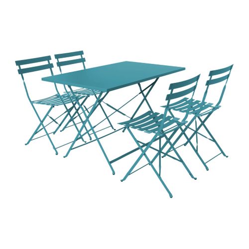 Table De Jardin Bistrot Pliante Métal + 4 Assises 110 X 70cm. Avec Quatre Chaises Pliantes. Acier