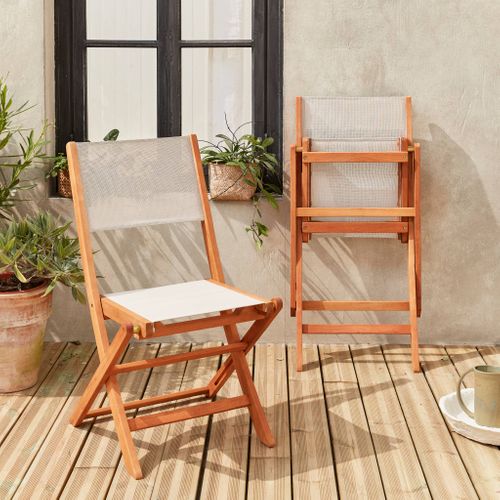 Chaises De Jardin En Bois Et Textilène - Almeria Blanc - 2 Chaises Pliantes En Bois D'eucalyptus
