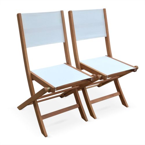 Chaises De Jardin En Bois Et Textilène - Almeria Blanc - 2 Chaises Pliantes En Bois D'eucalyptus