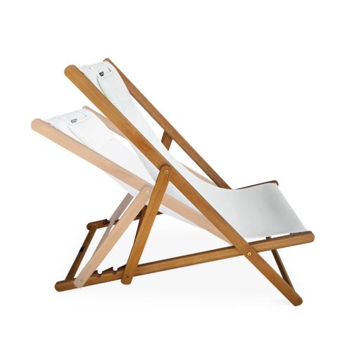 Chiliennes Bois - Creus - 2 Transats En Bois D'eucalyptus Huilé Avec Coussin Repose-tête Blanc